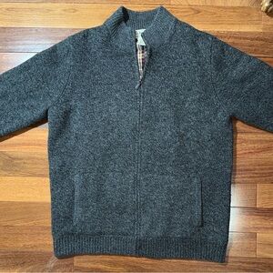 L.L.Bean XL Tall Lambswool Zip Sweater Jacket Charcoal Gray Plaid Lined 265773